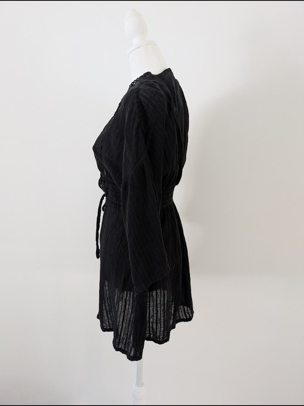 Elan Kimono Women L Black Tie Front Crochet Trim Swim Cardigan Open Front Boho - Picture 2 of 8